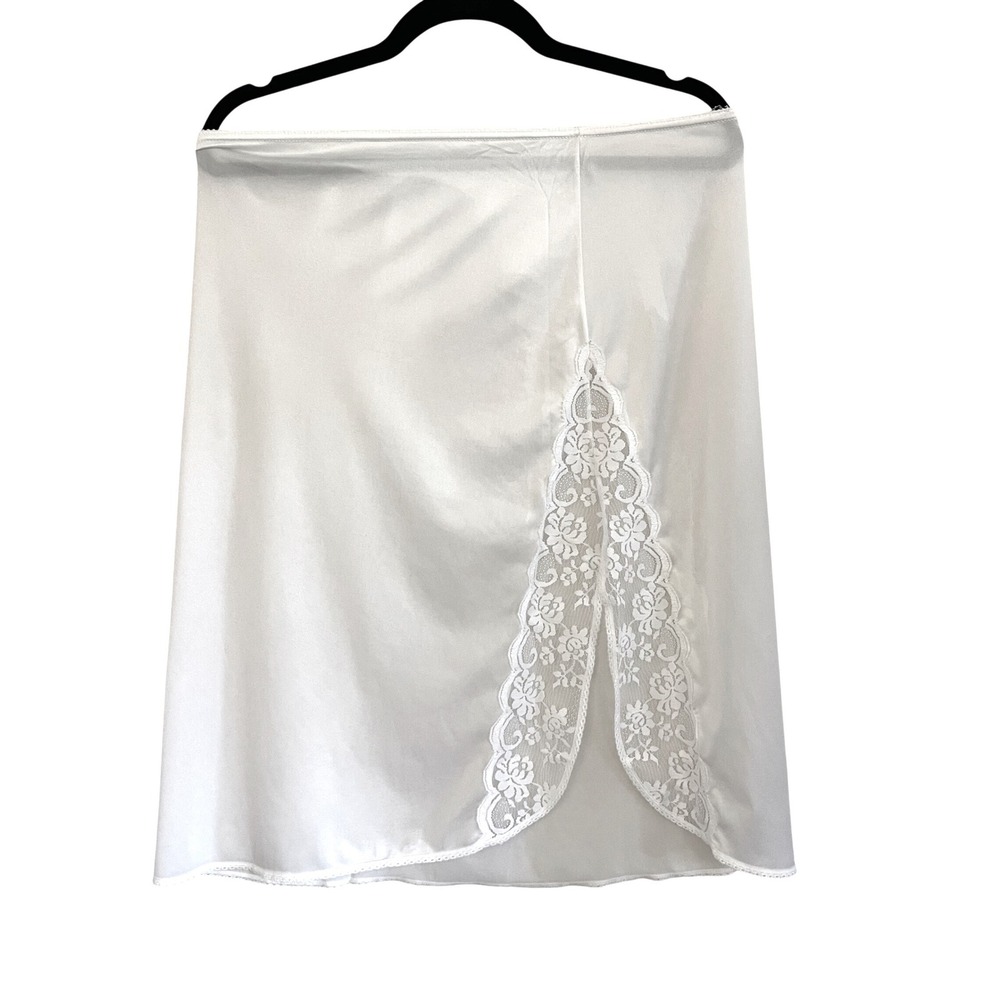 J.C. Penney med White Nylon‎ Half Slip Skirt A-Line Lace Lingerie 25" slit